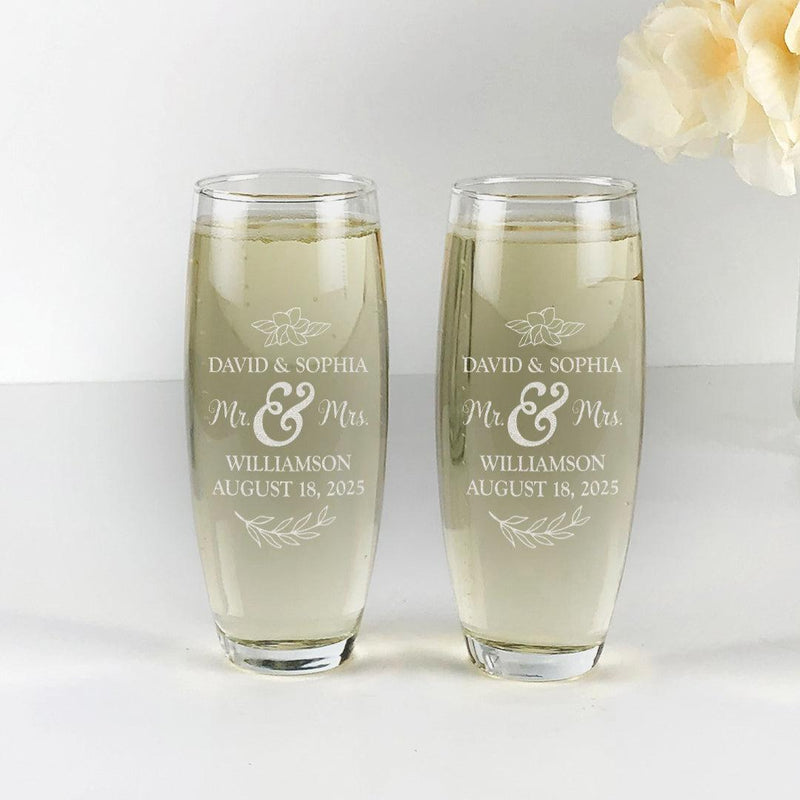 Personalized Mr. & Mrs. Champagne Stemless Flute 9oz -