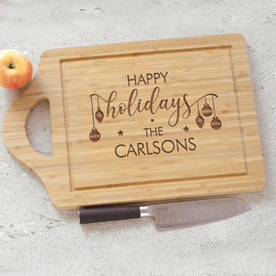 Personalized Happy Holidays Large Bambooo Cutting Board -