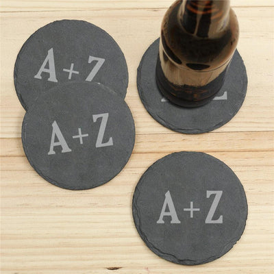 Personalized Wedding Slate Round Coasters- set of 4 -