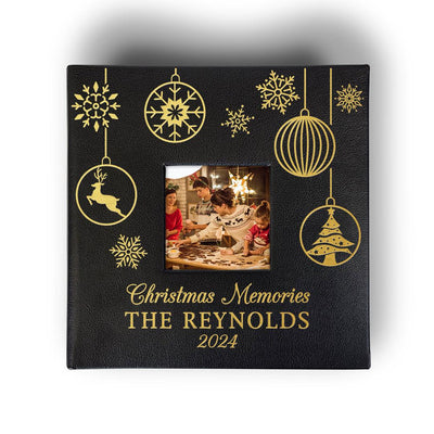 Personalized Christmas Memories Black Leatherette Photo Album -