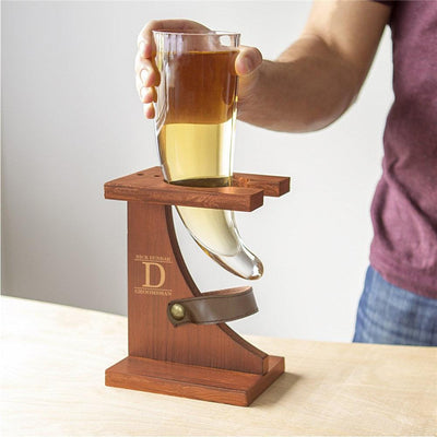 Personalized Engraved Groomsmen Horn Shaped Glass with Stand -