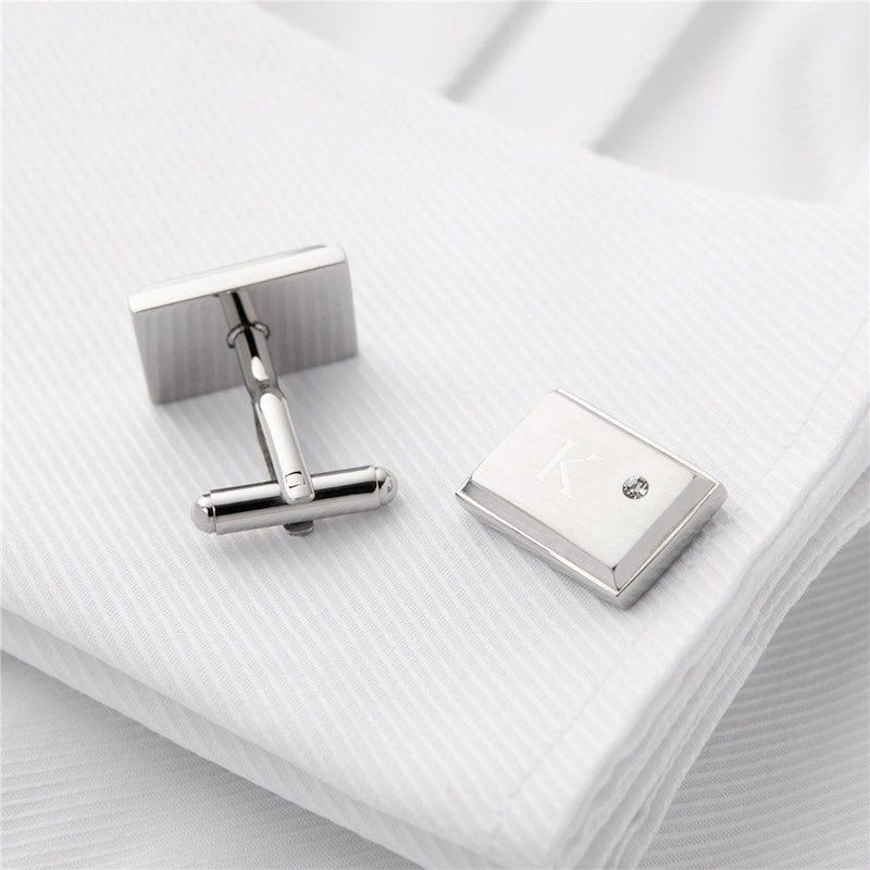 Personalized Laser Engraved Initial Cufflinks with Zircon Jewel -