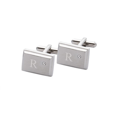 Personalized Laser Engraved Initial Cufflinks with Zircon Jewel -