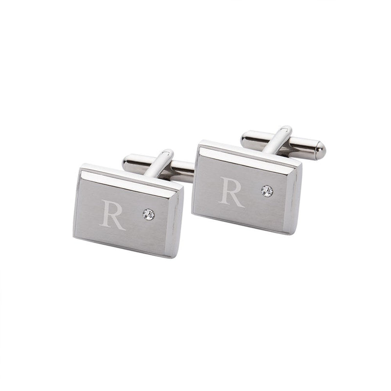 Personalized Laser Engraved Initial Cufflinks with Zircon Jewel -