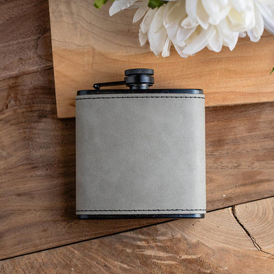 Personalized Leather Wrapped Black Flasks -