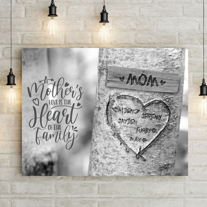 Personalized Carved Heart Tree Canvas Wall Art - 24 x 16 / Mother&