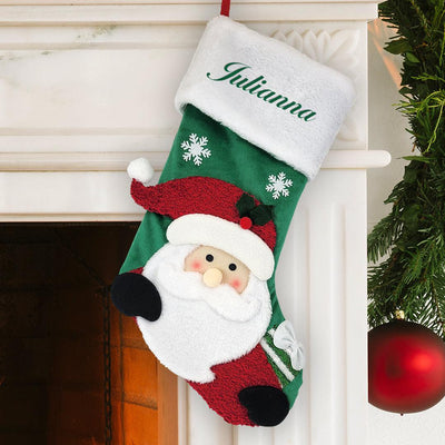 Personalized Kelly Green Thread Santa Stocking -