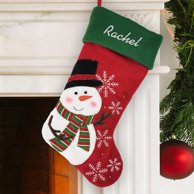 Personalized White Thread Snowman Stocking -