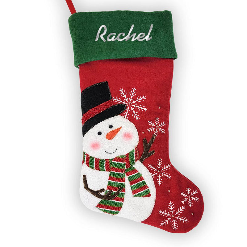 Personalized White Thread Snowman Stocking -