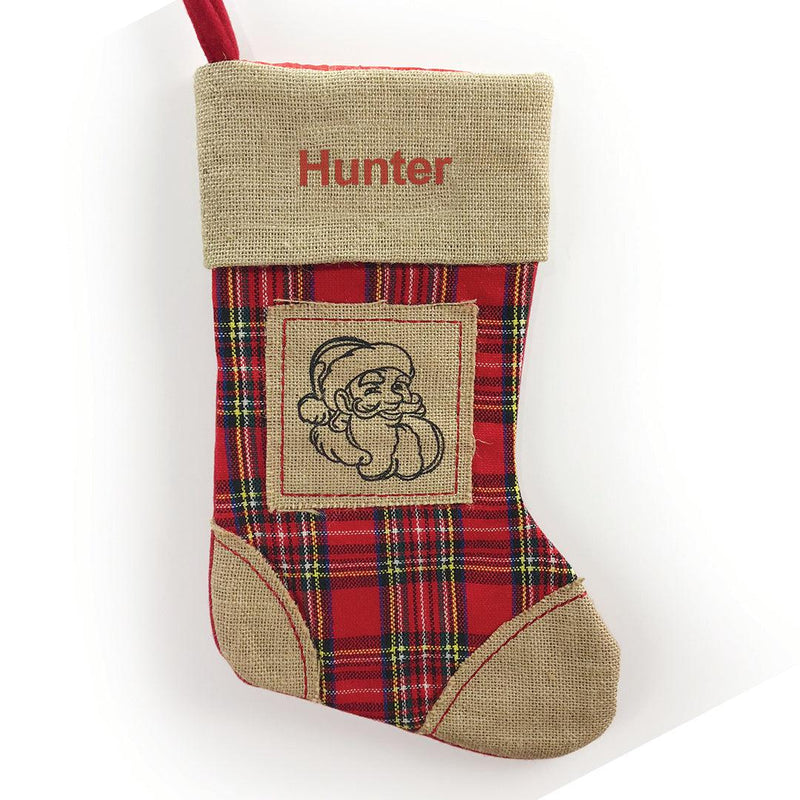Personalized Red Thread Burlap Santa Stocking -