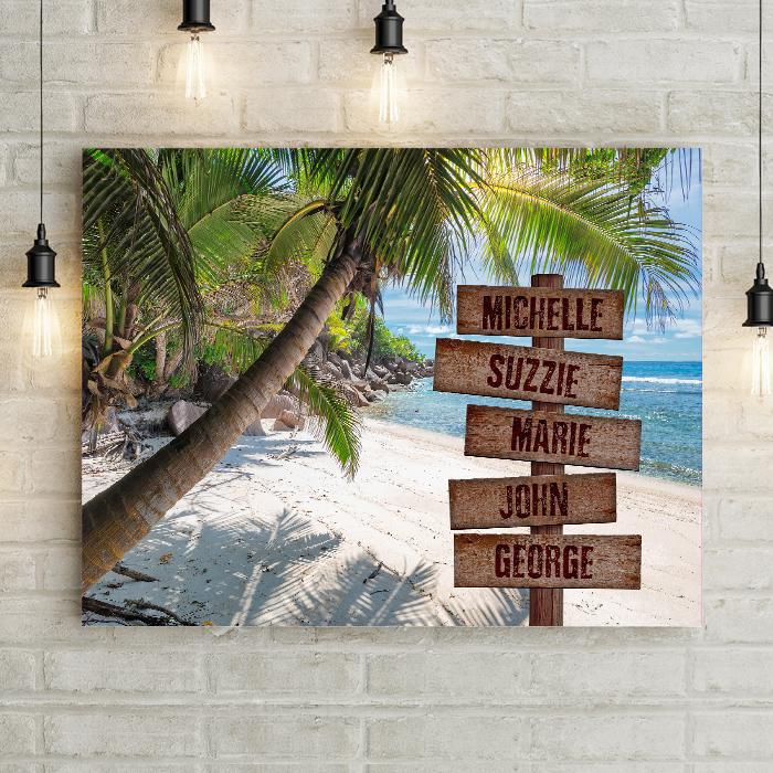 Personalized Palm Tree Beach Premium Canvas -