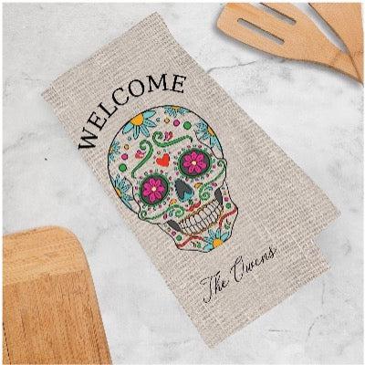 Personalized Halloween Skull Tea Towel -