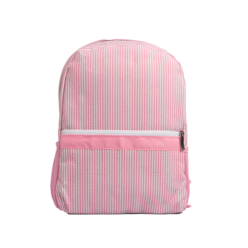 Personalized Seersucker Kids Embroidered Backpack - Pink - Completeful