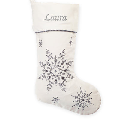 Personalized White Velvet Snowflakes Stocking -