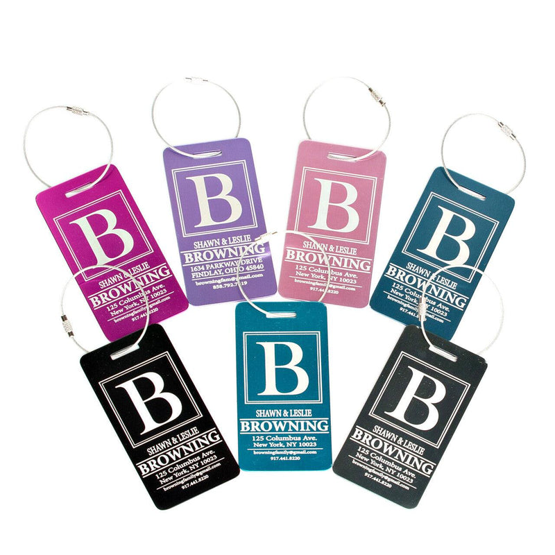 Personalized Aluminum Luggage Tags with Optional Leather Casing -