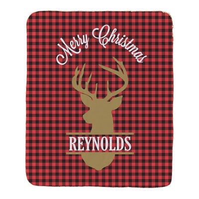 Personalized Plaid Deer Large Sherpa Throw -