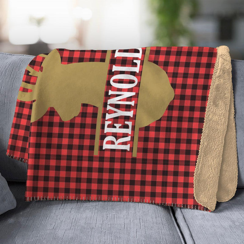 Personalized Plaid Deer Sherpa Lined Throw -