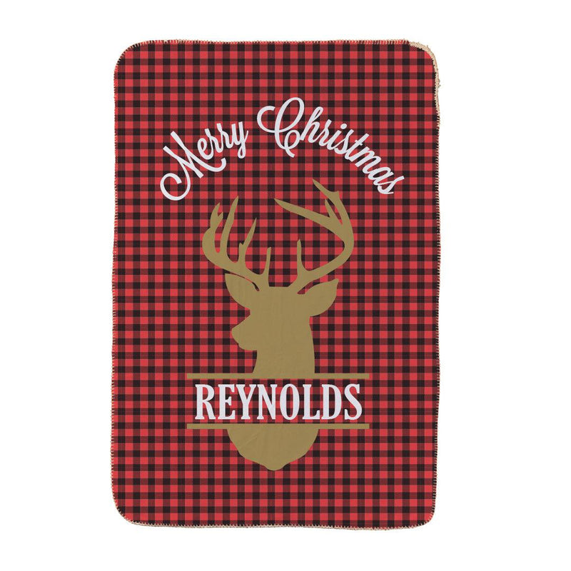 Personalized Plaid Deer Sherpa Lined Throw -