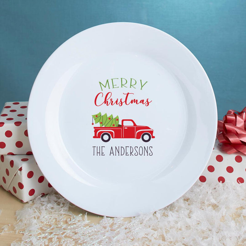 Personalized Red Truck Christmas Ceramic Plate -