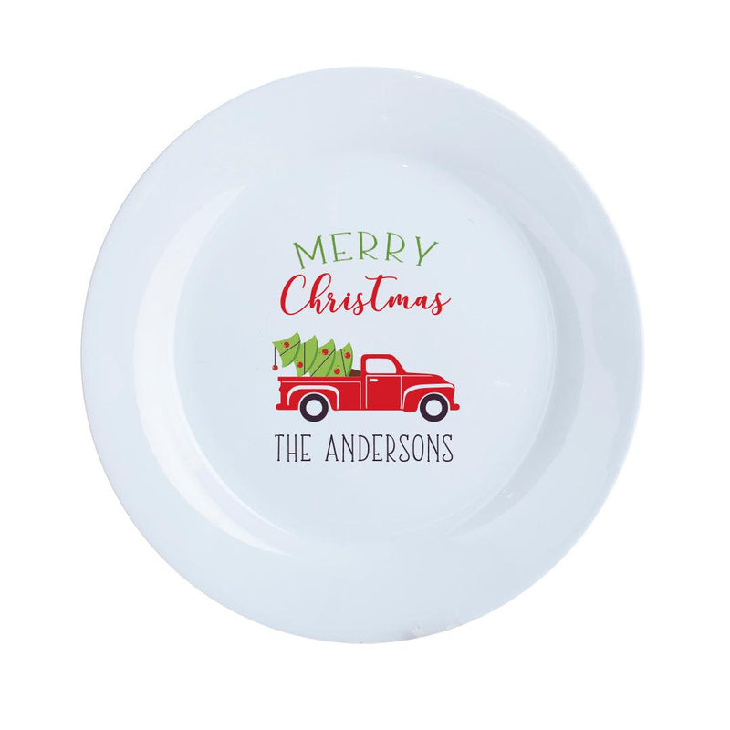 Personalized Red Truck Christmas Ceramic Plate -