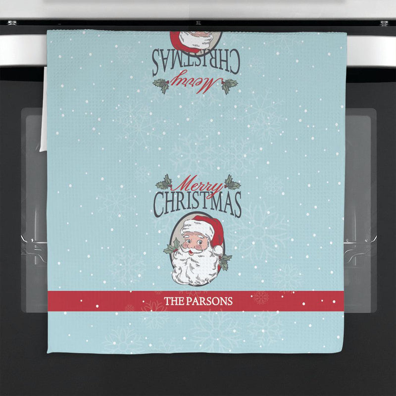 Personalized Merry Christmas Santa with Holly Waffle Weave Towel -
