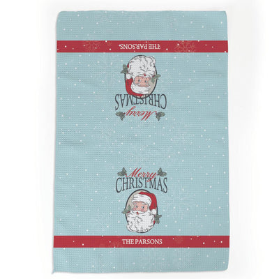 Personalized Merry Christmas Santa with Holly Waffle Weave Towel -