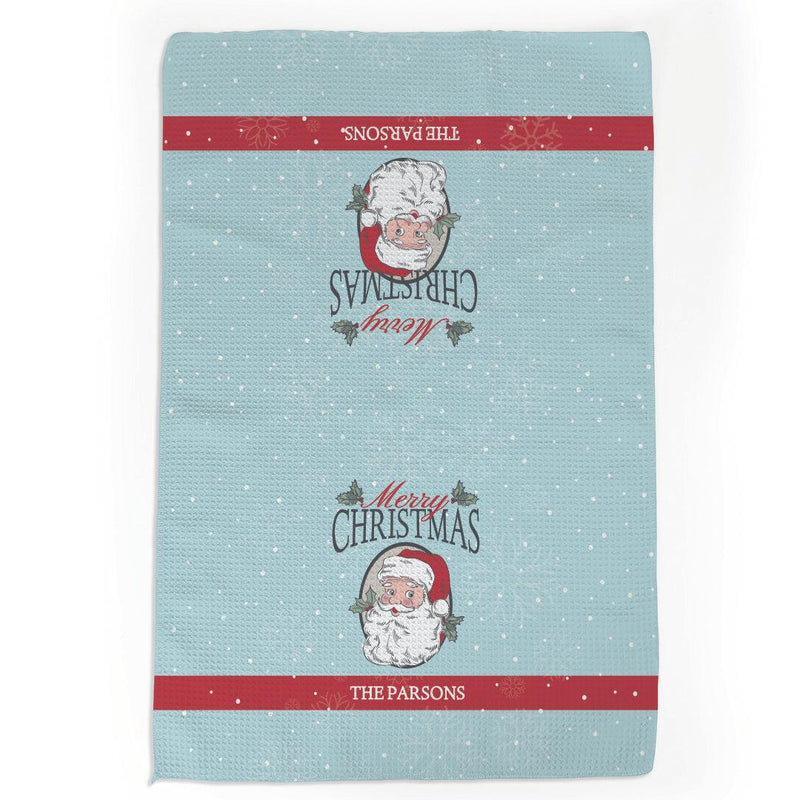 Personalized Merry Christmas Santa with Holly Waffle Weave Towel -