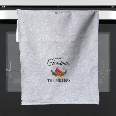 Personalized Merry Christmas Cardinal Velour Hand Towel -