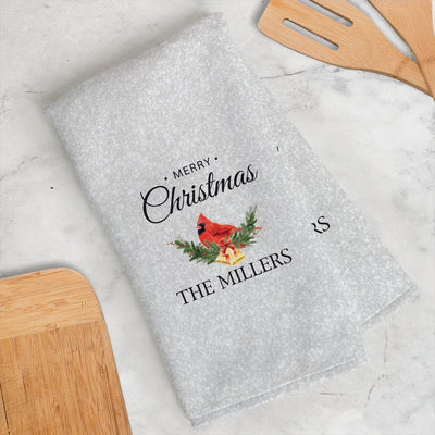 Personalized Merry Christmas Cardinal Velour Hand Towel -