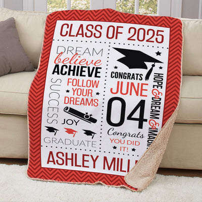 Personalized Graduation Word Art Sherpa Lined Blanket -