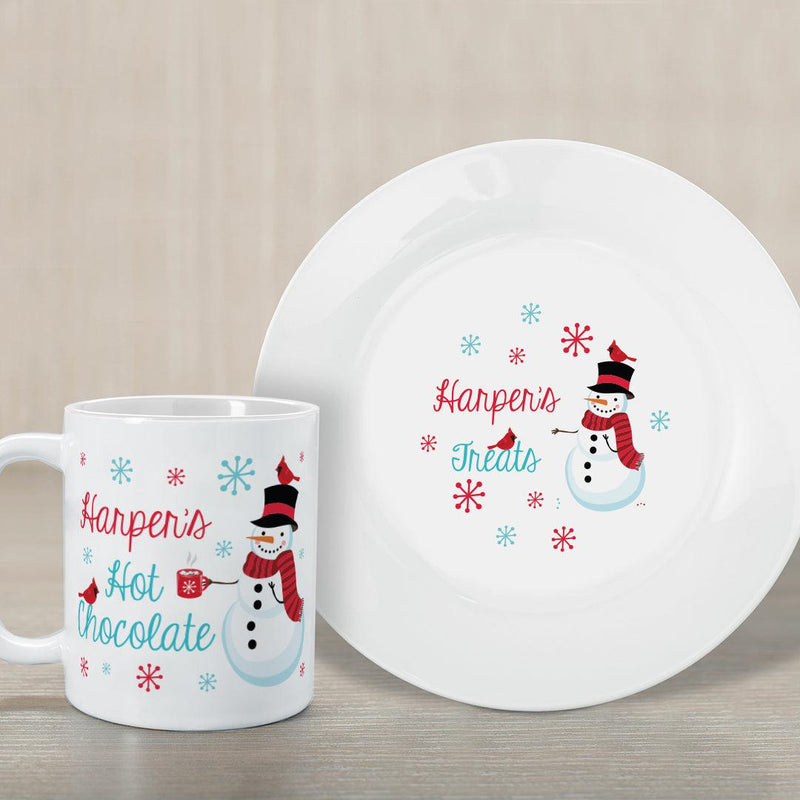 Personalized Snowman Hot Chocolate Plate And Mug Set -