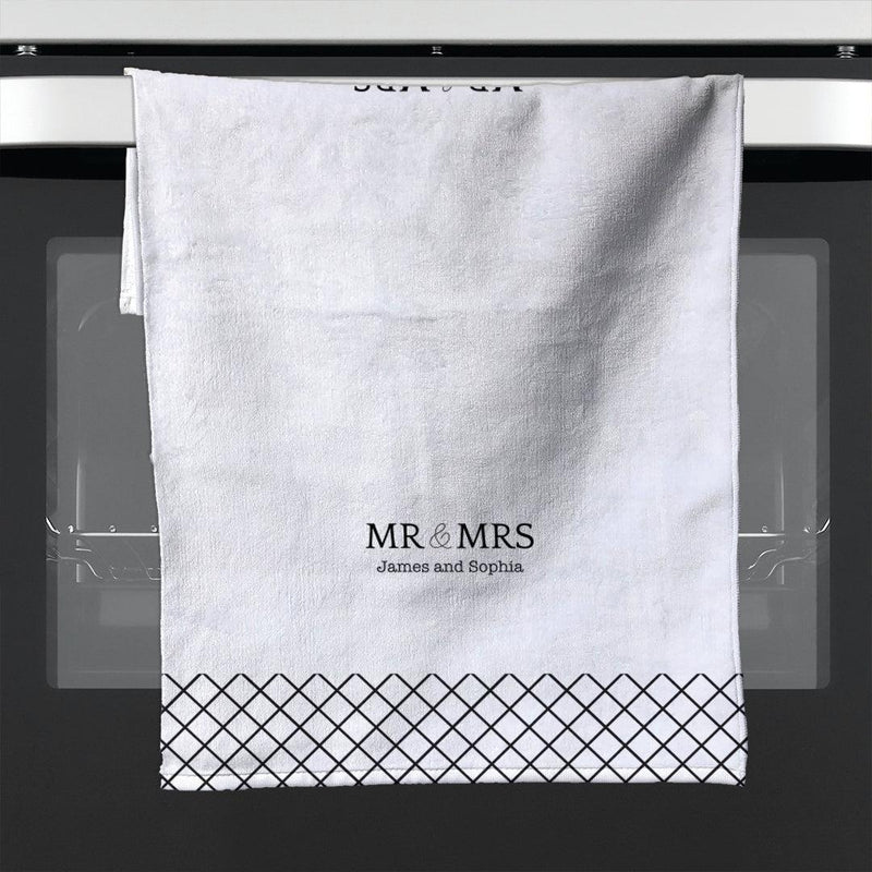Personalized Geometric Mr & Mrs Plush Velour Hand Towel -