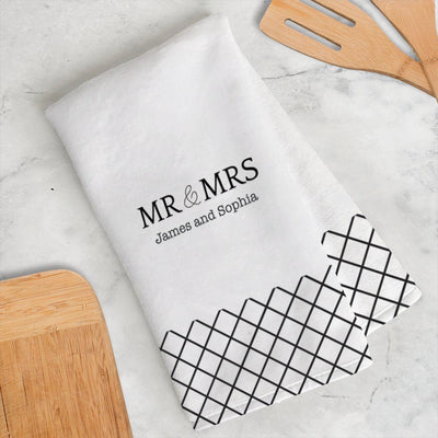 Personalized Geometric Mr & Mrs Plush Velour Hand Towel -