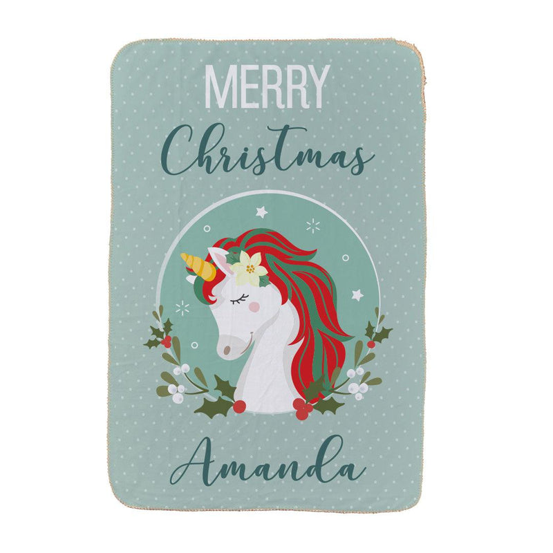 Personalized Merry Christmas Unicorn Throw Blanket -