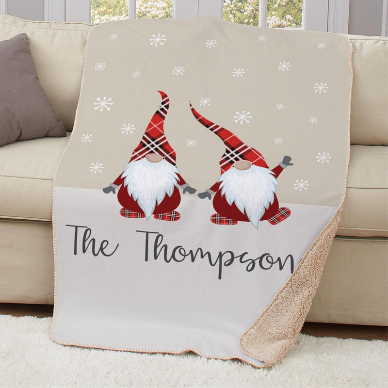 Personalized Plaid Gnome Family Sherpa Blanket -