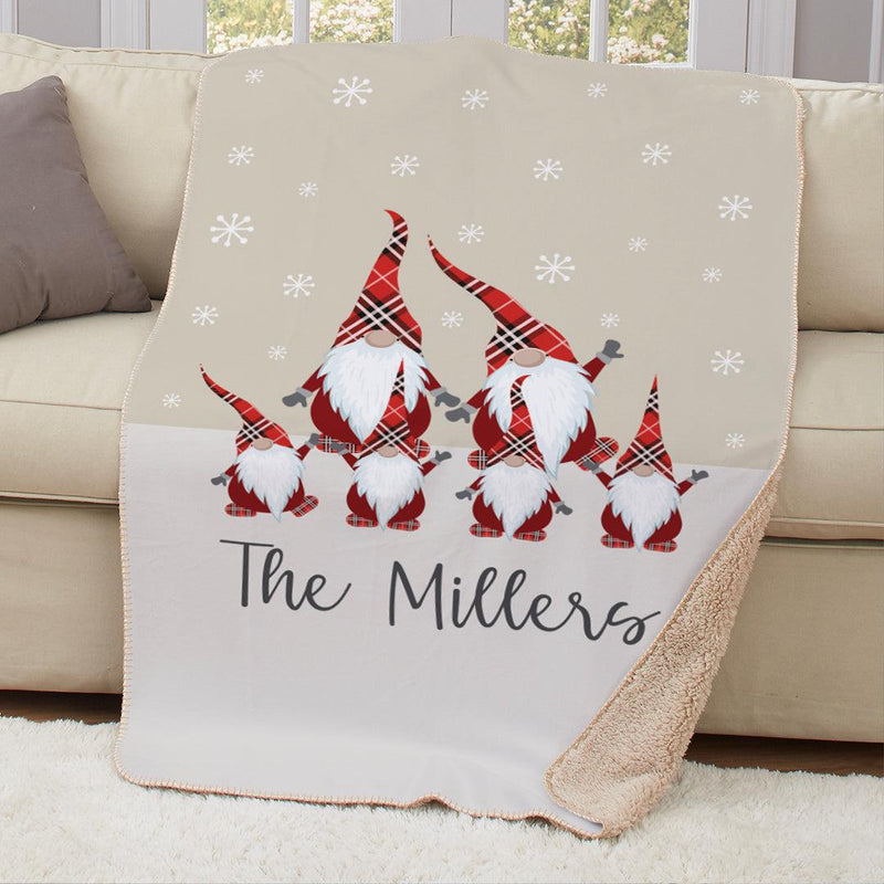 Personalized Plaid Gnome Family Sherpa Blanket -