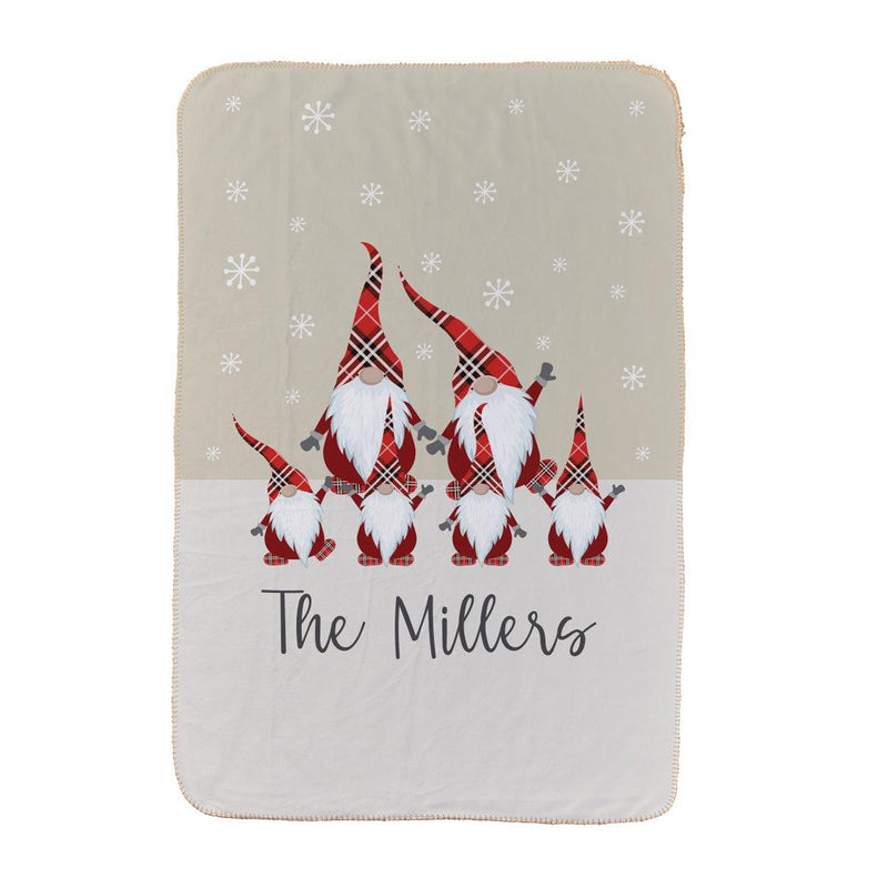 Personalized Plaid Gnome Family Sherpa Blanket -