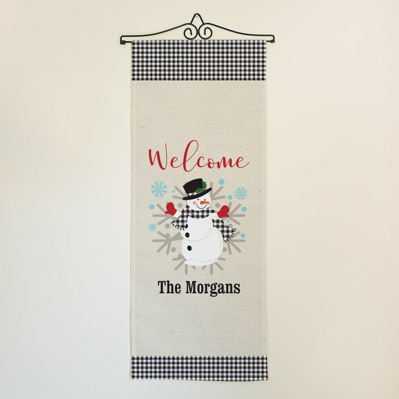 Personalized Welcome Gingham Snowman Wall Hanging -