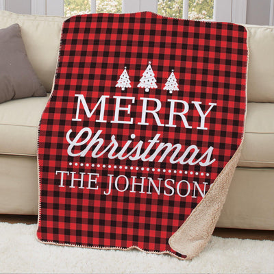 Personalized Merry Christmas Sherpa Throw - Tan