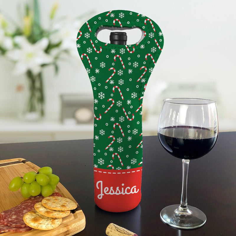 Personalized Candy Canes Wine Gift Bag -