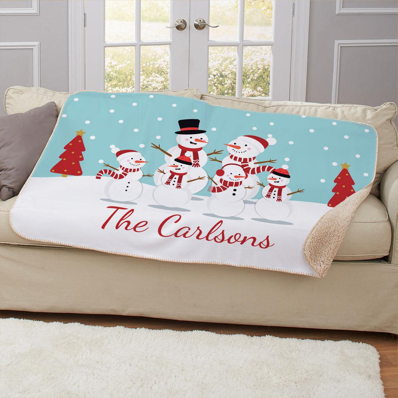 Personalized Snowmen Sherpa Blanket -