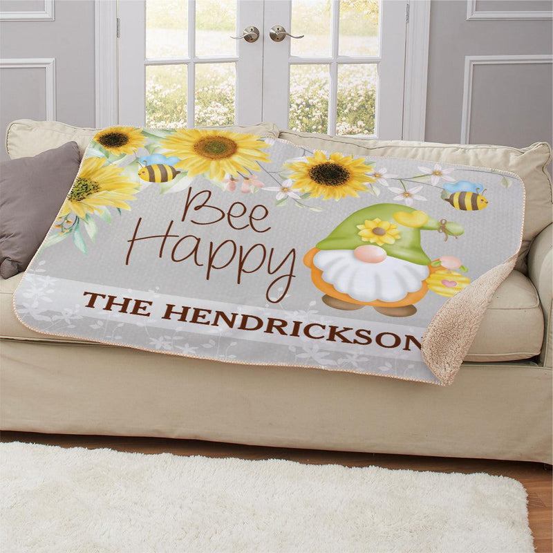 Personalized Bee Happy Gnome Blanket - - Gifts For You Now