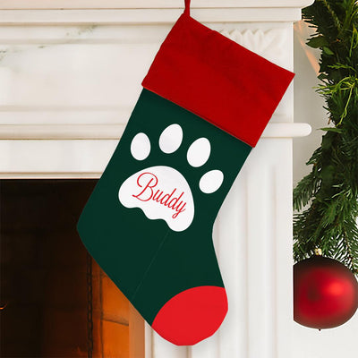 Personalized Green Paw Christmas Stocking -