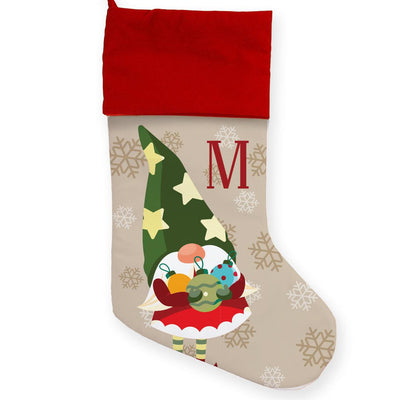Personalized Initial Gnome Stocking with Red Cuff -