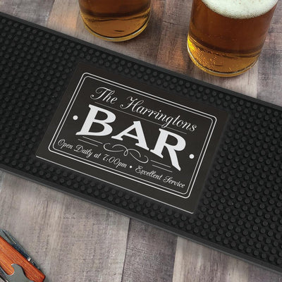 Personalized Family Name Bar Open Daily with Time Bar Mat -