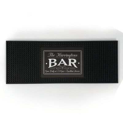 Personalized Family Name Bar Open Daily with Time Bar Mat -