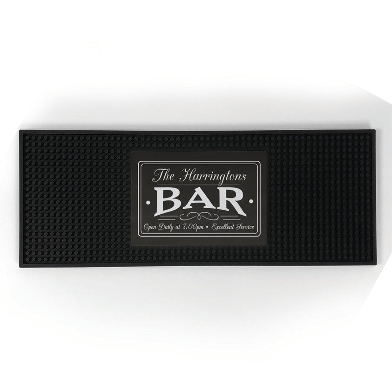 Personalized Family Name Bar Open Daily with Time Bar Mat -
