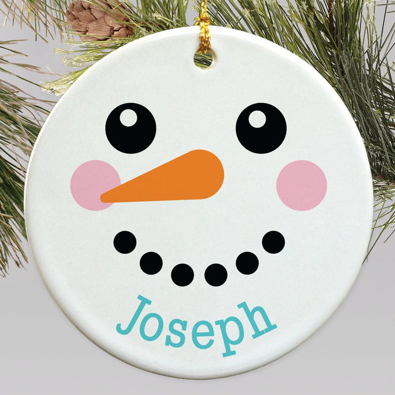Personalized Snowman Smiley Face Large Ornament -