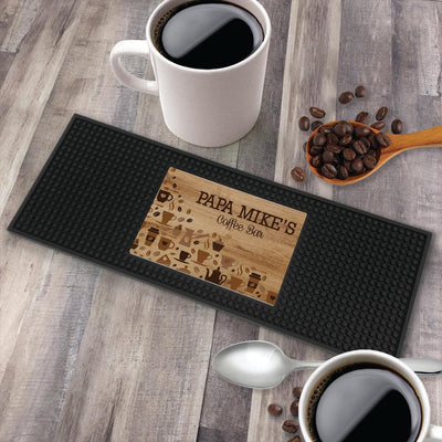Personalized Wood Background Coffee Icons Bar Mat -