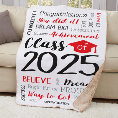 Personalized Red Class of static word art with Cap 37" x 57" Sherpa Lined Sublimated Throw -